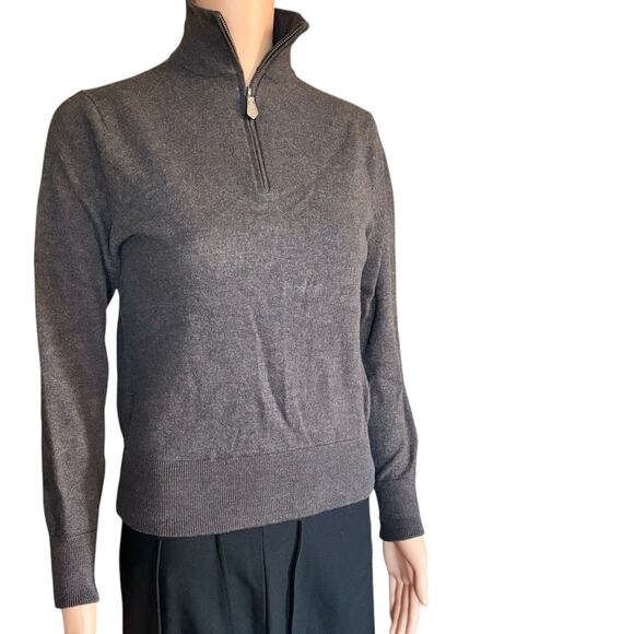 Brooks Brothers Size S Brown 100% Saxxon Wool Pullover 1/4 Zip Sweater - Picture 1 of 5